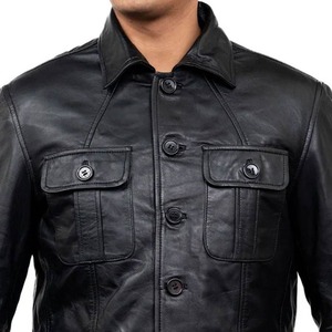 Chaqueta de Cuero y Lona de Piel de Oveja Personalizada para Hombre, Cierre de Cremallera, Cuello Alto, Estilo Urbano, Diseño Personalizable, Invierno - Product Image 6
