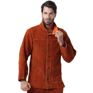 Leather Welding <b>Work</b> Jacket Quick Leather Flame Retardant <b>Waterproof</b> Heavy Duty Split Cowhide 500C-1000C Heat Resistance - Product Image 1