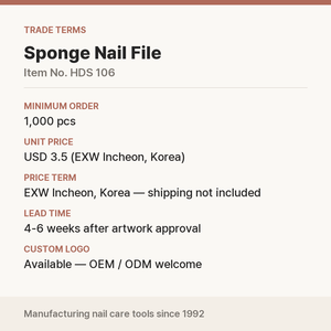 ตะไบเล็บฟองน้ำเกาหลี 100/150 กริต 50 ชิ้น รับผลิตตามแบบ OEM พร้อมโลโก้ สำหรับร้านเสริมสวย ขายส่ง - Product Image 5