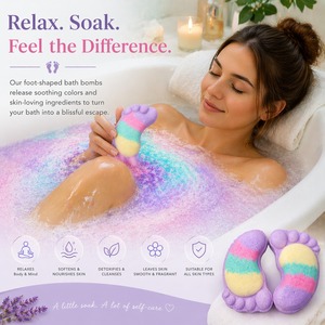 Bombe de bain 100% biologique aux herbes, en forme de pied, parfum longue durée, infusée aux huiles essentielles, boule de bain artisanale pour la relaxation des pieds - Product Image 5