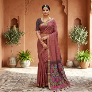 Sari en coton avec tissage Zari Meenakari motif paon, tenue de mariage traditionnelle pour femmes, style indien pakistanais - Product Image 1