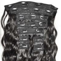 Extensions de cheveux humains indiens à clipser, non traités, cuticules alignées, Remy, bruts, 100% naturels, couleur noire, vierges, double trame, fabriquées à la machine