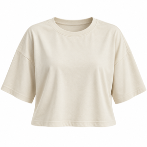 เสื้อยืดครอปผู้หญิง ผ้าฝ้าย 100% 130 GSM ทรงไหล่ตก แบบเรียบ รับทำโลโก้ แบรนด์ส่วนตัว ขายส่ง - Product Image 1