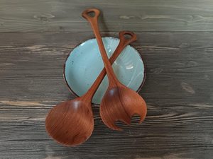Juego de cubiertos y cucharas para ensalada de madera de acacia familiar, moderno, ecológico, con mango pulido de alto brillo - Product Image 5