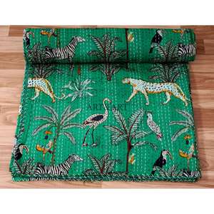 Couvre-lit Kantha en coton biologique, confortable et réversible, luxueux, traditionnel indien, pour hôtel, double - Product Image 4