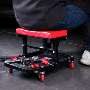 เก้าอี้พับแบบมีล้อพร้อมถาดวางเครื่องมือ ล้อหมุนขนาด 2 นิ้ว สีดำ/แดง สำหรับงานซ่อมบำรุงรถยนต์ GAPGAR032 - Product Image 6