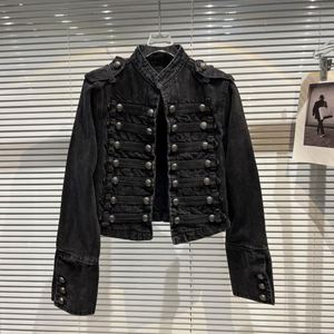 Women's Denim Jacket Eco-Friendly Breathable Contrast Color Shoulder Patches <b>Button</b> Front Long Sleeve - Product Image 2