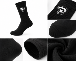 Men's <b>Black</b> Crew <b>Socks</b> with White Logo Heat Transfer Printing Breathable Knitted Winter Wear 100% Cotton Quick Dry - Product Image 2