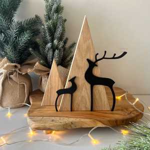 Décoration de Noël en bois avec silhouettes de cerfs, décoration de table minimaliste pour la maison, thème forêt hivernale pour la saison des fêtes - Product Image 1