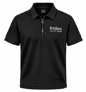 Index Men's <b>Black</b> Short Sleeve Zipper <b>Polo</b> <b>Shirt</b> Quick Dry Knitted Fabric Sporty Style - Product Image 1