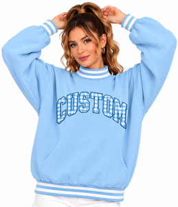 Wholesale Custom <b>Women's</b> <b>Christmas</b> Mock Neck <b>Sweatshirt</b> Oversized stripes Drop Shoulder Winter Holiday - Product Image 4