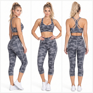 Women Camouflage Print Calf-Length Yoga <b>Leggings</b> Contrast Stitch Sportswear <b>Capri</b> Pants Women Spandex Polyester 3/4 Yoga Tights - Product Image 5