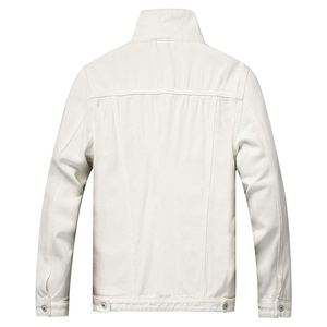 <b>Men</b> <b>White</b> Denim <b>Jacket</b> Slim Fit Turn-Down Collar Single Breasted Frayed Details Casual Style Spring Season - Product Image 2