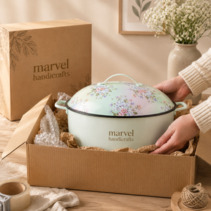 Casserole en acier émaillé vert menthe de qualité supérieure Marvel Handicrafts avec couvercle, pot isotherme pour servir des aliments chauds, élégant pour la cuisine - Product Image 4