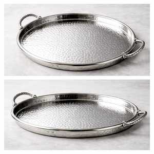 Bandeja de Servir Art Deco de Acero Inoxidable, Diseño Martillado Recién Diseñado con Asa, Acabado Pulido Espejo - Product Image 2