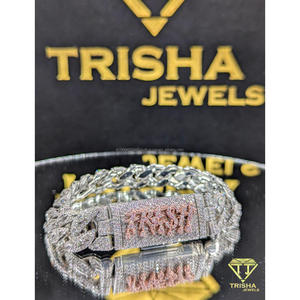 VVS Moissanite Diamond Cuban Link Bracelet Custom Clasp <b>Iced</b> <b>Out</b> 925 Sterling Silver Hip Hop Men Jewelry By Trisha Jewels - Product Image 3