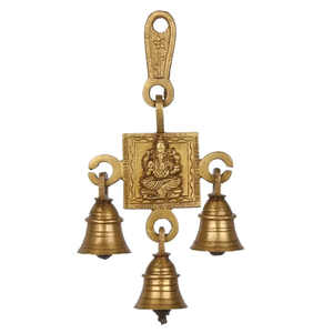 Cloche de temple en laiton lisse suspendue à une chaîne lourde avec un crochet, cloche murale en laiton disponible à prix de gros. - Product Image 4