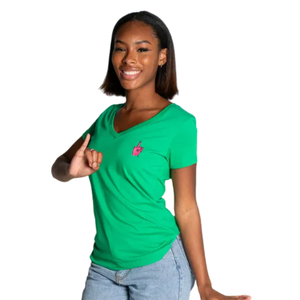 Camiseta de Mujer con Bordado Rosa, Cuello en V, Manga Corta, Algodón Premium, Informal, Cómoda para Uso Diario - Product Image 5