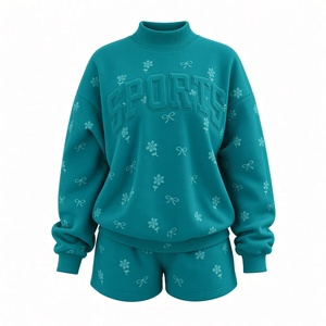 Sudadera de cuello alto personalizada de alta calidad, de algodón grueso de 400 g, con apliques de letras bordadas, conjunto corto de cuello alto. - Product Image 4