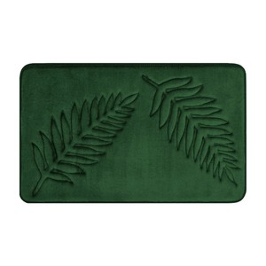 Indian Green Rectangular Chenille Bath <b>Mat</b> With Embossed Fern Pattern Non <b>Slip</b> Rubber Backing Modern Home Decor - Product Image 1