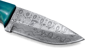 Couteau de survie multifonctionnel en acier Damas personnalisé, manche en bois teinté bleu, 7 pouces de longueur totale, pointe tombante, garantie de 3 ans - Product Image 2