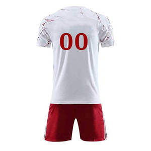 Ensemble de maillots de football pour hommes, imprimé marbré blanc et rouge, col en V, uniforme sportif à séchage rapide, short en polyester tricoté pour l'été - Product Image 3