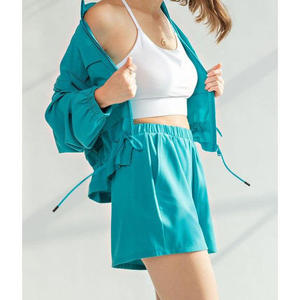 <b>Women</b> Track Suit 2 Piece Solid Color Windbreaker Windproof <b>Jacket</b> With Pocket and Adjustable Cinch and Shorts - Product Image 4
