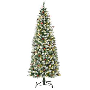 6 ft Pre-Lit Snow Dipped Artificial Christmas <b>Tree</b> with 300 <b>LED</b> Lights and 618 Tips Realistic Pine Cones and Red Berries - Product Image 2