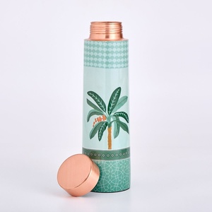 Carafe en cuivre pour chevet, bouteille d'eau en cuivre, motif oriental, gourde de voyage portable avec couvercle, design vert - Product Image 4