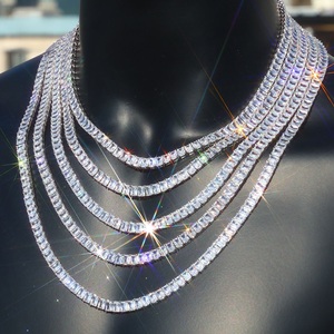 Chaîne tennis baguette en argent 925 plaqué or avec diamants de laboratoire, collier serti de pierres pour femmes et hommes, bijoux fins de luxe - Product Image 2