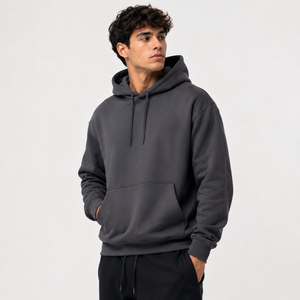 Sudadera con Capucha Gris Oscuro para Hombre, Corte Regular, Felpa de Algodón, Estilo Casual, Color Sólido, para Otoño - Product Image 2