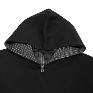 Sudadera con capucha lisa de diseño americano, corte holgado, con empalmes de rejilla cuadrada, forro, 390 GSM, poliéster y algodón, hombro caído y cierre de cremallera - Product Image 3