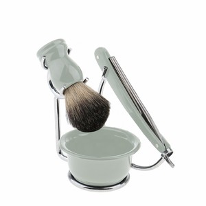 Afeitadora de seguridad Shave Edge SE-1629 de acero inoxidable premium para afeitado en húmedo, con cerdas de visón puro y mango de madera, estilo clásico de barbería. - Product Image 1