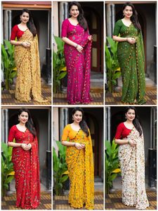 Sari de Algodón Rosa con Estampado Digital, Estilo Moderno Informal para Mujer, Estilo India-Pakistán, Largo hasta el Suelo, Corte Regular, Protección Solar - Product Image 3