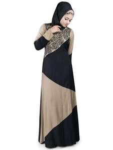 Women's YASIR APPARL A-Line Ankle-Length <b>Bow</b> Long Sleeve Embroidered Evening/ Formal Modest Abaya Hijab Dress Crepe Natural ODM - Product Image 1