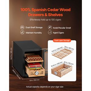 Humidor Elettrico per Sigari da 16L, 100 Sigari, Ripiani in Legno di Cedro Spagnolo con Controllo della Temperatura, Uso Domestico - Product Image 4