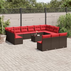 Set di divani da giardino in polyrattan marrone da 14 pezzi con cuscini, mobili da esterno resistenti - Product Image 1