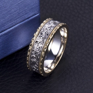 Vintage Silver Band <b>Ring</b> With Floral Engraving Unisex Everyday Wear - Product Image 3