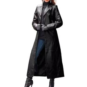Manteau long en cuir PU pour femme, élégant pardessus imperméable en similicuir, vêtement d'extérieur tendance pour l'automne et l'hiver - Product Image 1