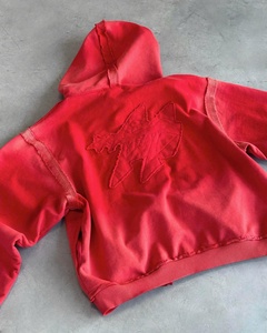 Sudadera con capucha con cremallera, estilo streetwear, de forro polar, corta y de corte holgado, con efecto lavado, bordes y costuras sin rematar, aplique de letras desgastado, más vendida - Product Image 3