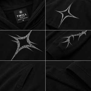 Men's Black Hoodie Geometric Print French Terry Cotton Casual Streetwear Sweatshirt Regular Fit Winter Breathable Acid Wash 350g - Product Image 3