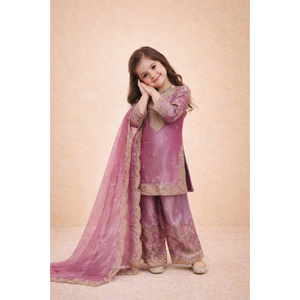 Ensemble sharara de luxe pour filles, conçu par des créateurs, avec haut brodé et dupatta, fabriqué en soie de qualité supérieure pour les mariages, les festivals et les fêtes. - Product Image 3