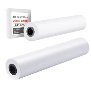 Rotoli di carta per plotter CAD da 24 pollici x 300 piedi, 2 rotoli con anima da 2 pollici, rotoli master da 20 libbre per plotter - Product Image 1