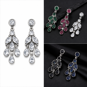 Pendientes Colgantes de Ónix Verde con Circones Plateados Oxidados de Fábrica Directa, Joyería Artesanal Boho para Mujer, Venta al por Mayor - Product Image 3