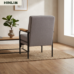 Sillón Individual Moderno y Contemporáneo de Tela con Relleno de Espuma, Estructura Metálica y Brazos de Madera para Sala de Estar o Muebles de Villa - Product Image 2