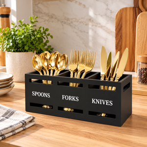 Porte-couverts en métal à 3 compartiments, organisateur de couverts sur pied pour la cuisine - Product Image 1