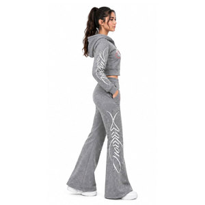 Chándal Gris con Capucha para Mujer, Cierre Completo con Cremallera, Bolsillos Laterales, Estampado Digital, Estilo Casual - Product Image 4