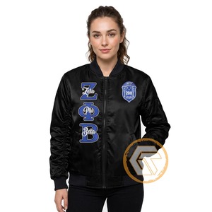 เสื้อแจ็คเก็ตวาร์ซิตี้ Zeta Phi Beta แบบสั่งทำพิเศษจาก GREEK TREASURES เสื้อผ้าสำหรับชมรมนักศึกษา คุณภาพสูง ระบายอากาศได้ดี ซับในผ้าซาตินไหม ปักลายอย่างประณีต - Product Image 1