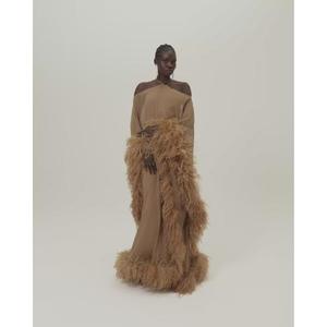Robe de soirée élégante en coton, col en V, taille basse, longueur cheville, coupe trapèze, couleur unie, respirante et écologique - Product Image 3