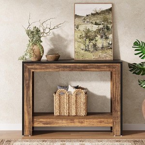 Mesa Consola Moderna de Madera Maciza con Estante de Almacenamiento, Diseño Rústico, Mueble para Entrada o Sala de Estar - Product Image 5